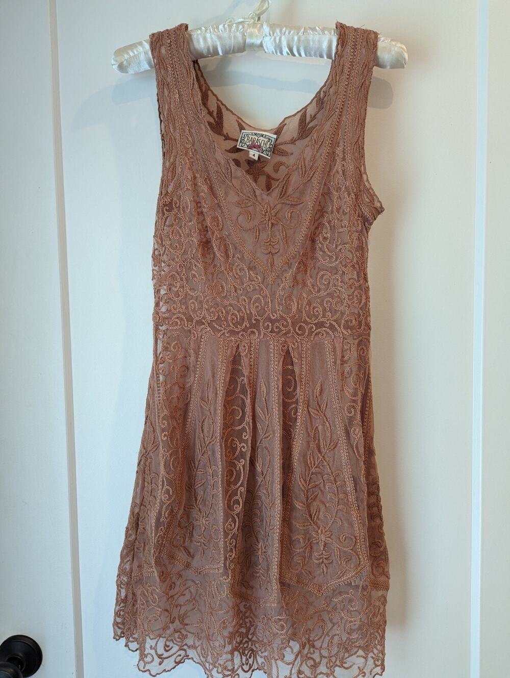 Anthropologie Yoana Baraschi At Dusk Dress Sz 4 Mauve Lace Mini Sleeveless